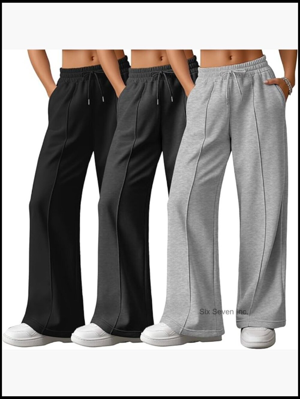 3 Pack Wide Leg Lounge Pants High Waisted Baggy Sweatpants Drawstring Joggers